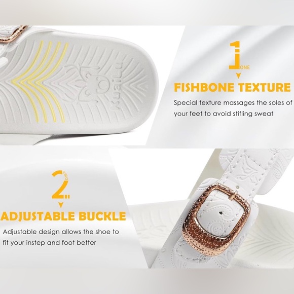 KuaiLu White Braided Slide Sandals with Decorative Buckle - Picture 5 of 7